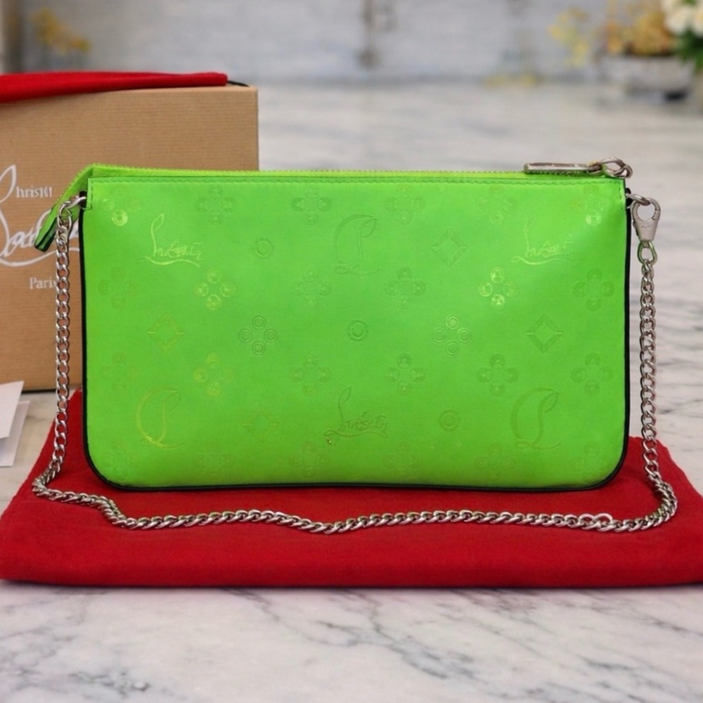 Christian Louboutin Loubila Leather Clutch — Neon Green / Like New